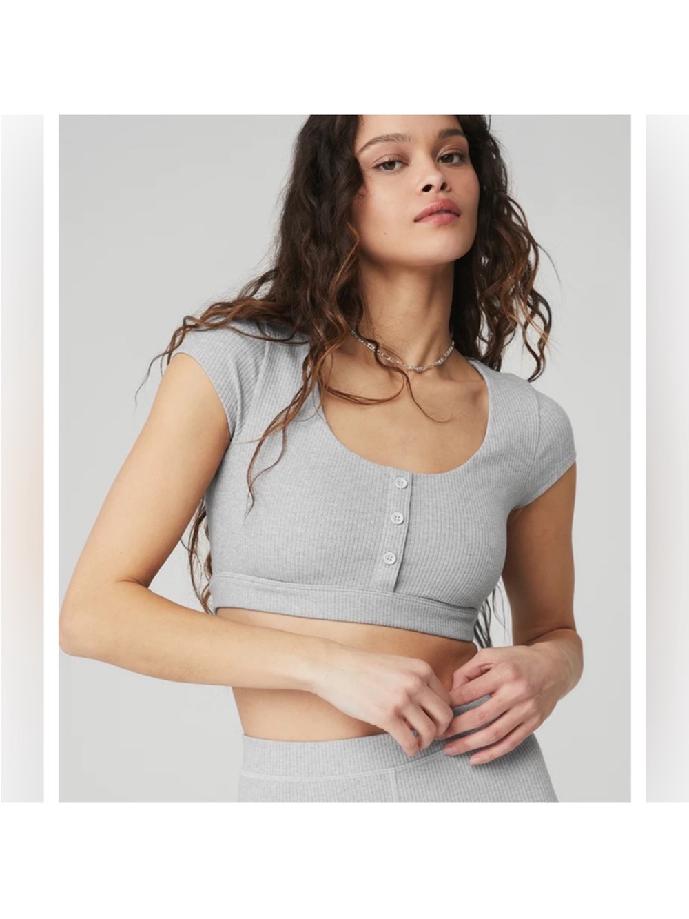 ALO Yoga Blissful Henley crop top in heather gray